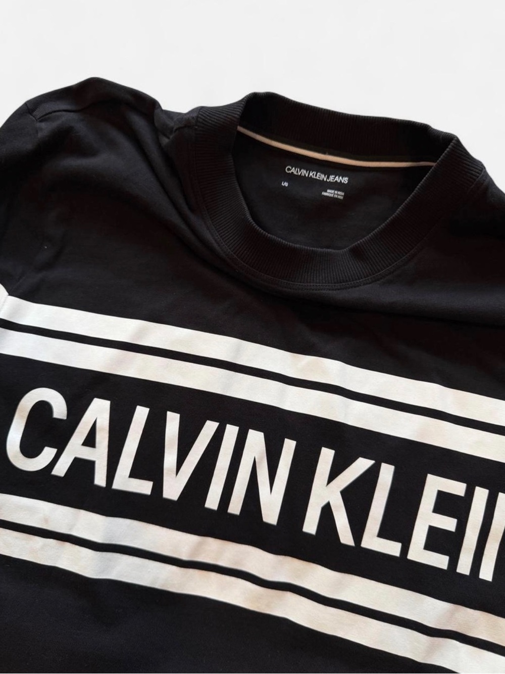 Calvin Klein Black and White Striped Logo Long Sleeve Shirt - Picture 4 of 4